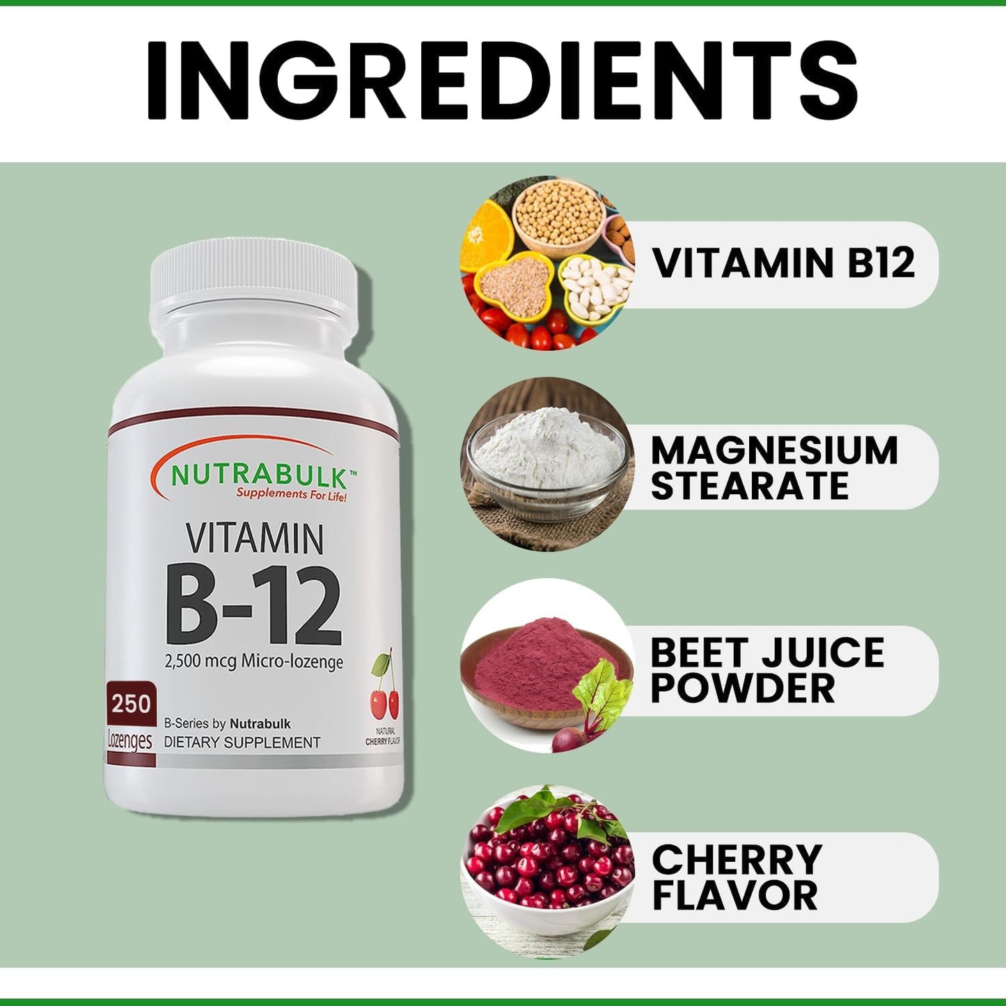 Vitamina B12 sublingual NutraBulk rápida absorción sabor cereza