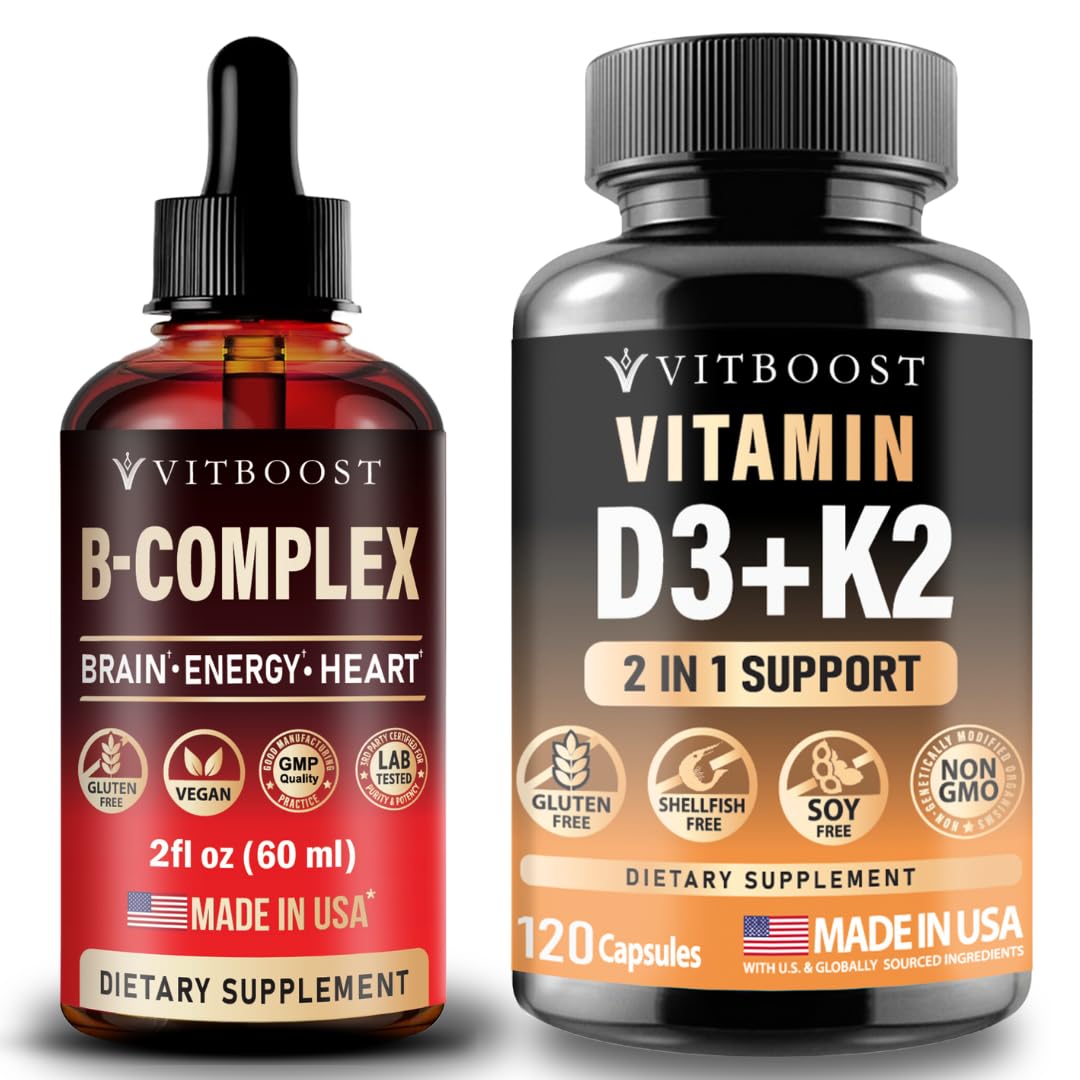 Frasco de Vitamina B12 vegana con complejo B D3 K2 de VITBOOST