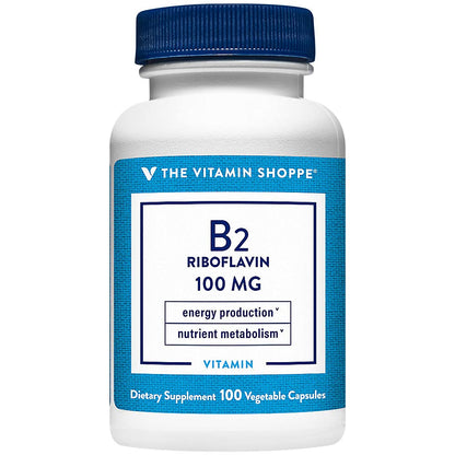 Frasco de Vitamina B2 100mg The Vitamin Shoppe 100 cápsulas