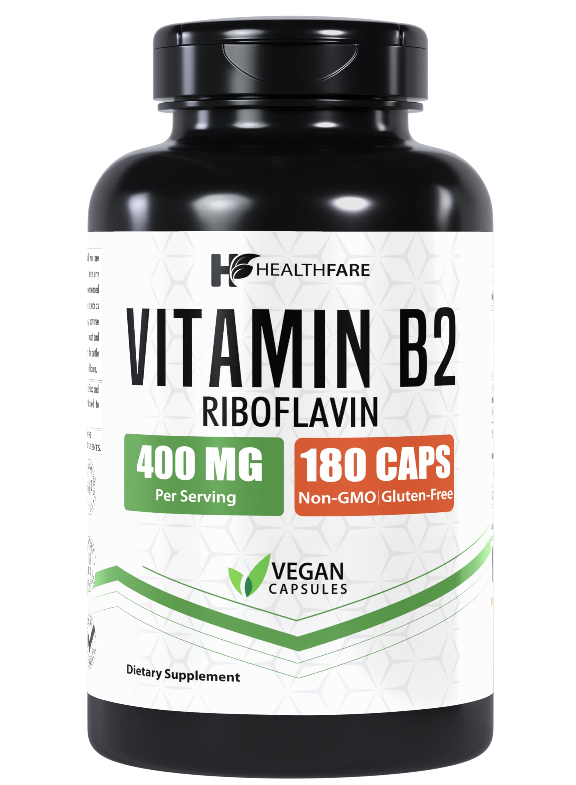 Vitamina B2 Riboflavina Healthfare 400mg 180 cápsulas veganas