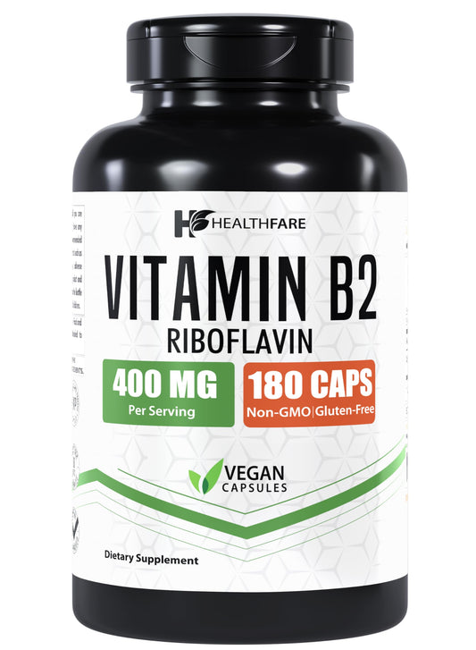Vitamina B2 Riboflavina Healthfare 400mg 180 cápsulas veganas