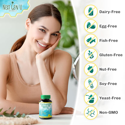 Cápsulas blancas vitamina B3 500 mg NGU para piel y energía