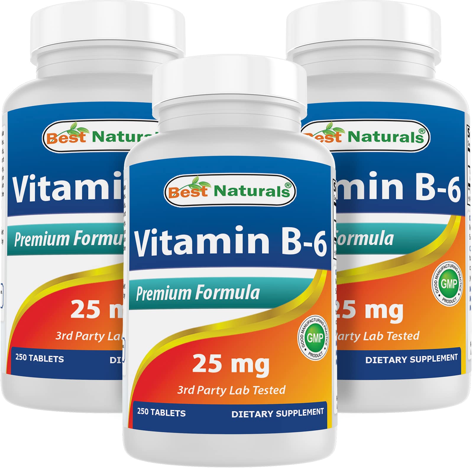Botella de Vitamina B6 25mg Best Naturals 250 tabletas