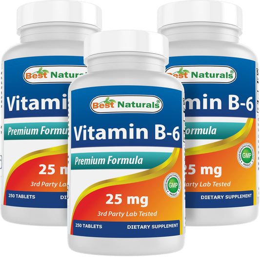 Botella de Vitamina B6 25mg Best Naturals 250 tabletas