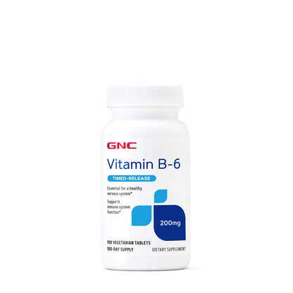 Botella de Vitamina B6 GNC 200mg con sistema inmunológico