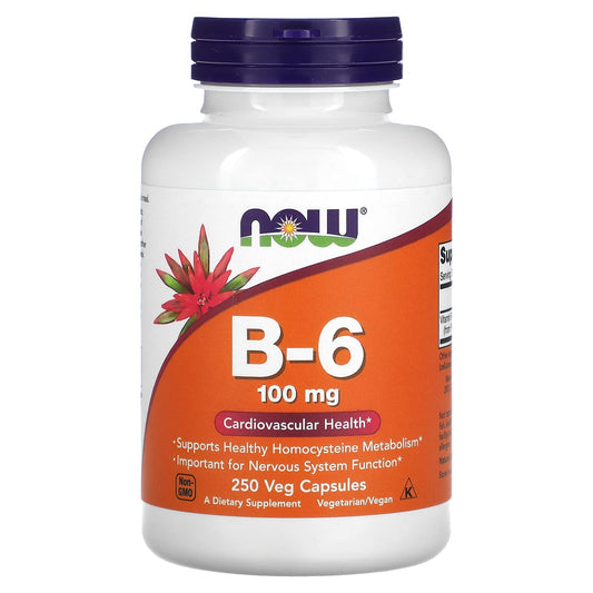 Vitamina B-6 Now Foods 100mg 250 cápsulas vegetales