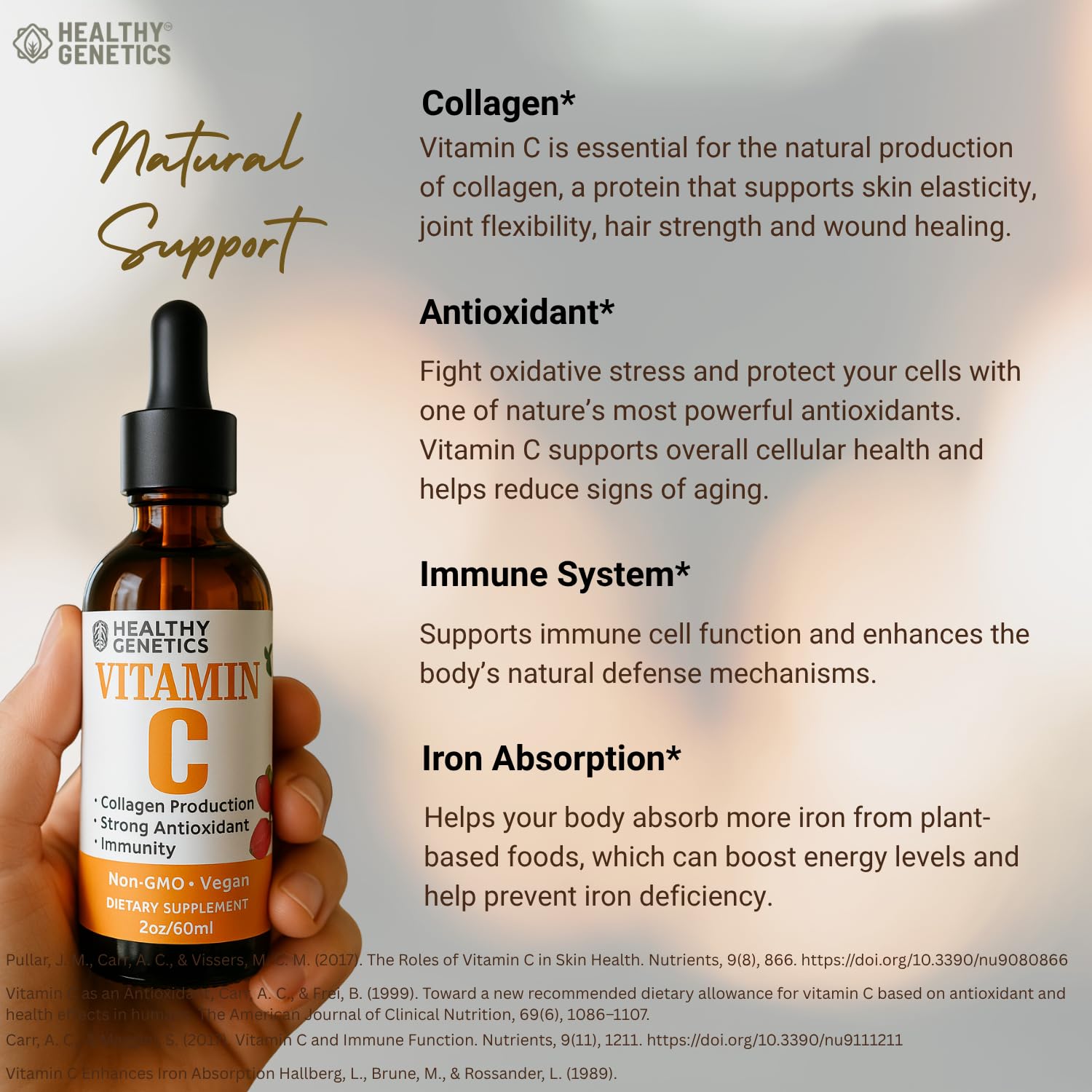 Vitamina C líquida Healthy Genetics etiqueta lateral