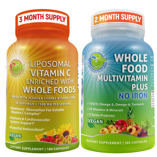 Vitamina C liposomal 1500 mg y multivitaminico vegano paquete