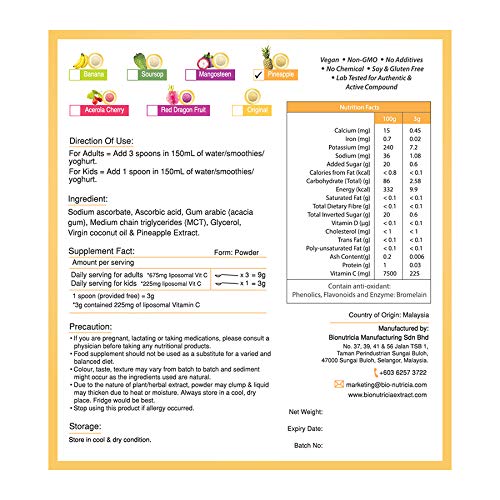 Vitamina c liposomal Bionutricia extracto piña suplemento antioxidantes piel