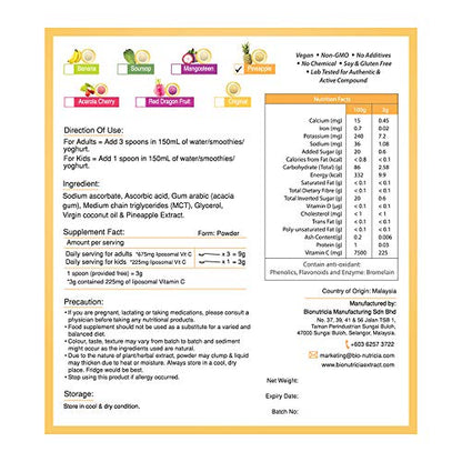 Vitamina c liposomal Bionutricia extracto piña suplemento antioxidantes piel