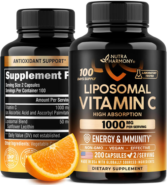 Botella de suplemento vitamina C liposomal NUTRAHARMONY