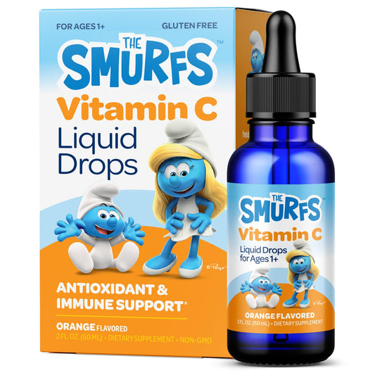 Botella de gotas líquidas de vitamina C Smurfs para niños sabor naranja