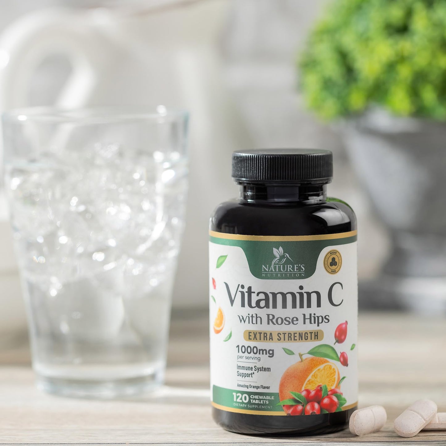 Vitamin C masticables sin azúcar con bioflavonoides y escaramujo