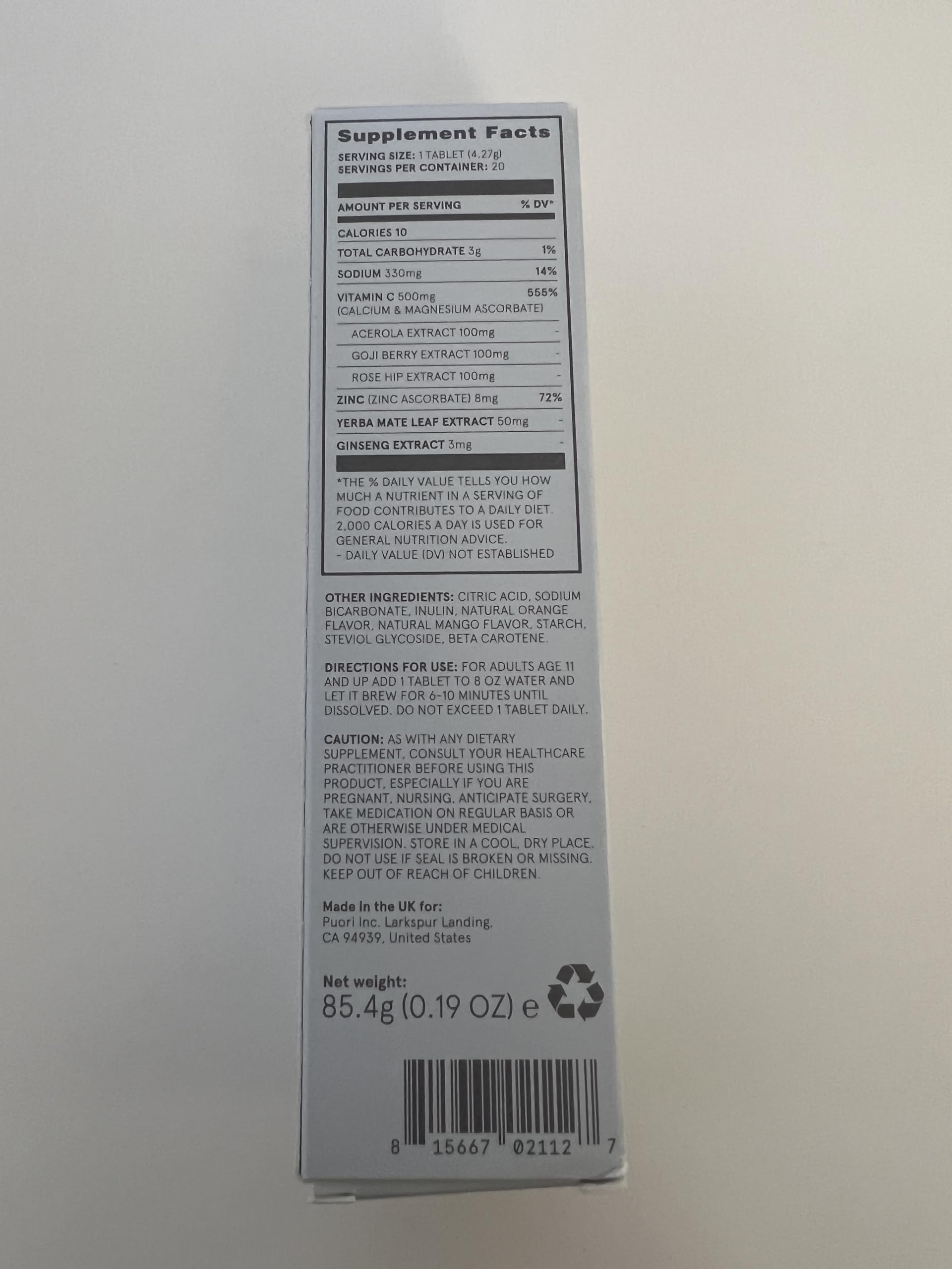 Vitamina C Puori C3 efervescente zinc ginseng