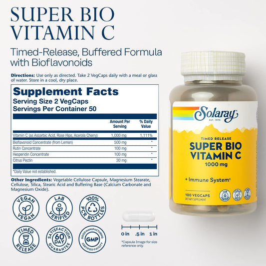 Vitamina c solaray doble liberación apoyo inmunológico antioxidante