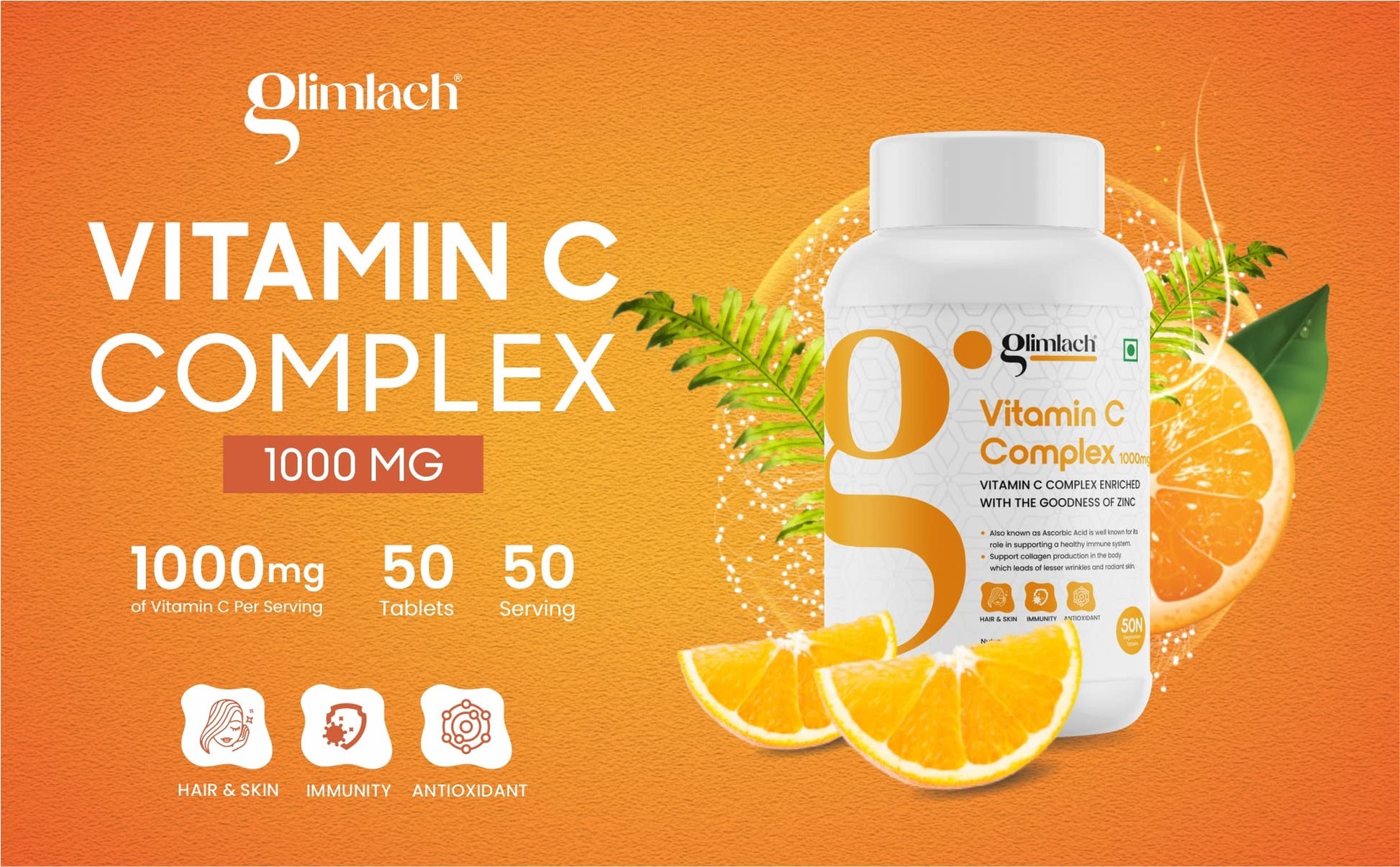 Vitamina c suplemento Glimlach sin conservadores ni rellenos