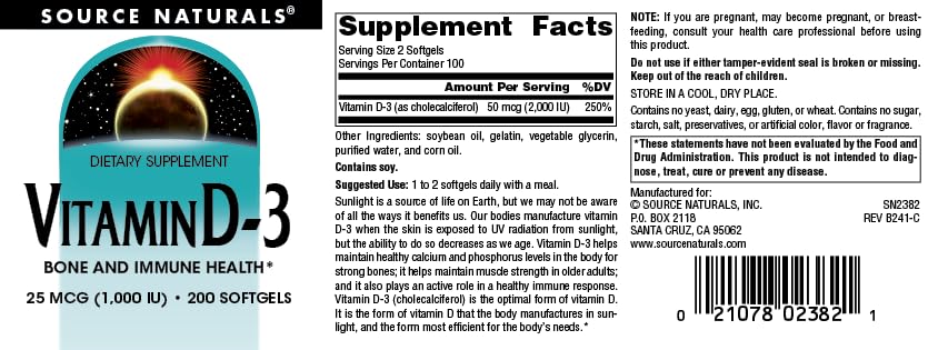 Vitamina D Source Naturals suplemento sin alérgenos