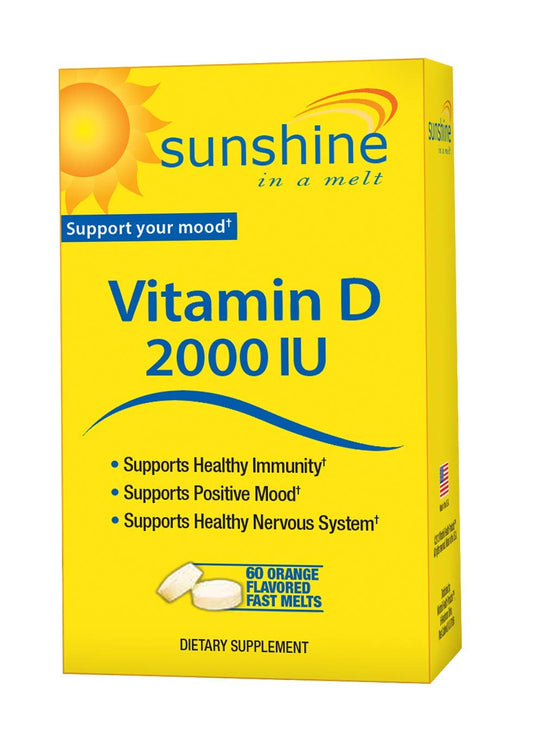 Vitamina D Sunshine 2000 IU Quick Melts paquete frontal