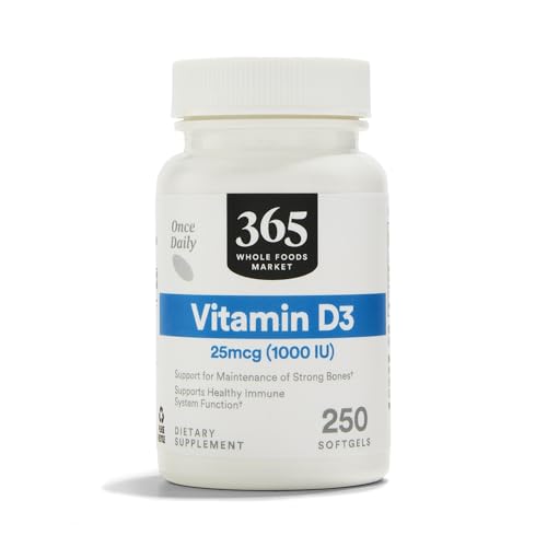 Vitamina D3 1000 IU 365 Whole Foods Market 250 cápsulas blandas paquete