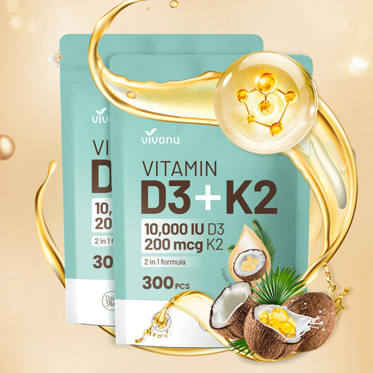 Vitamina D3 10000 UI más K2 MK7 con aceite de coco VivoNu
