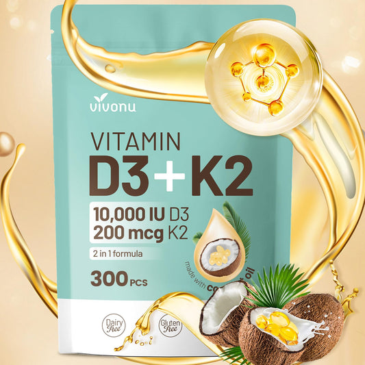 Vitamina D3 10000 UI y K2 MK-7 suplemento bote frontal