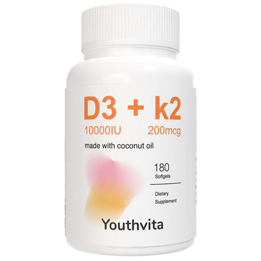 Vitamina D3 10000 UI y K2 Youthvita geles blandos aceite coco