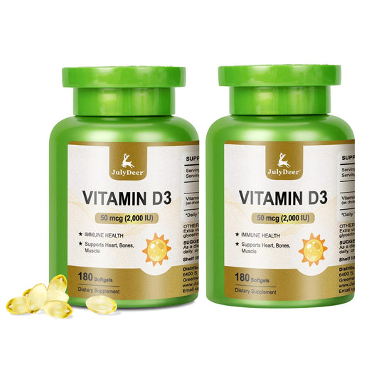 Frascos de vitamina D3 2000 IU en cápsulas blandas, paquete de 2