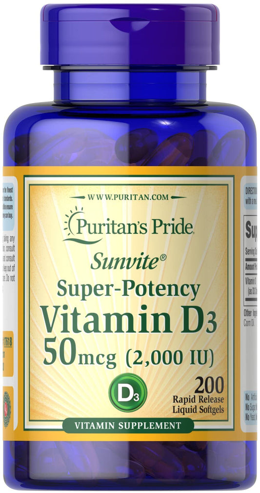 Frasco de Vitamina D3 Puritan's Pride 2000 IU