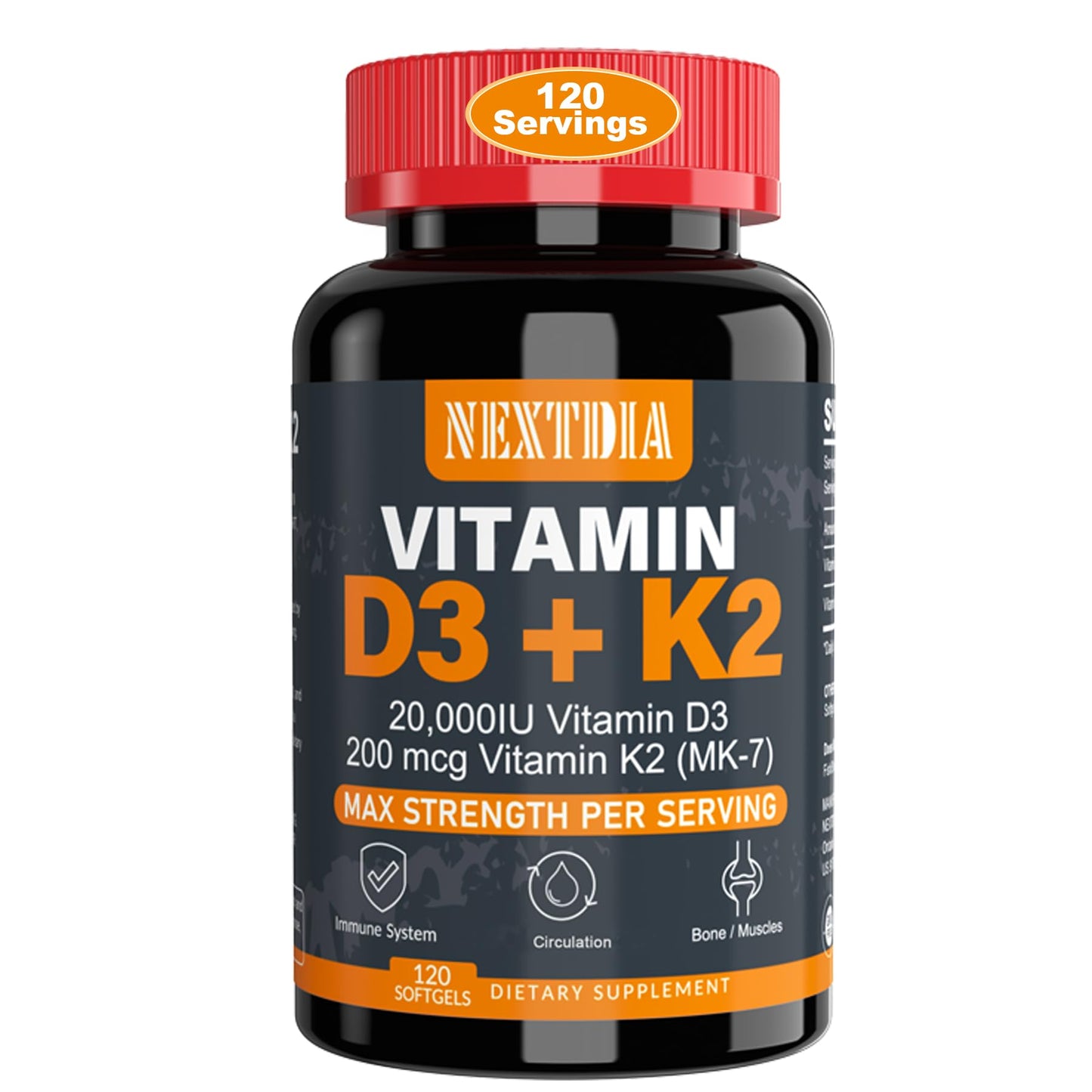 Vitamina D3 20,000 UI y Vitamina K2 MK7 softgels para huesos fuertes