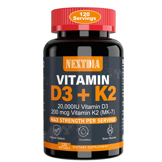 Vitamina D3 20,000 UI y Vitamina K2 MK7 softgels para huesos fuertes