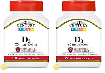 Vitamina D3 21st Century softgels paquete de 250