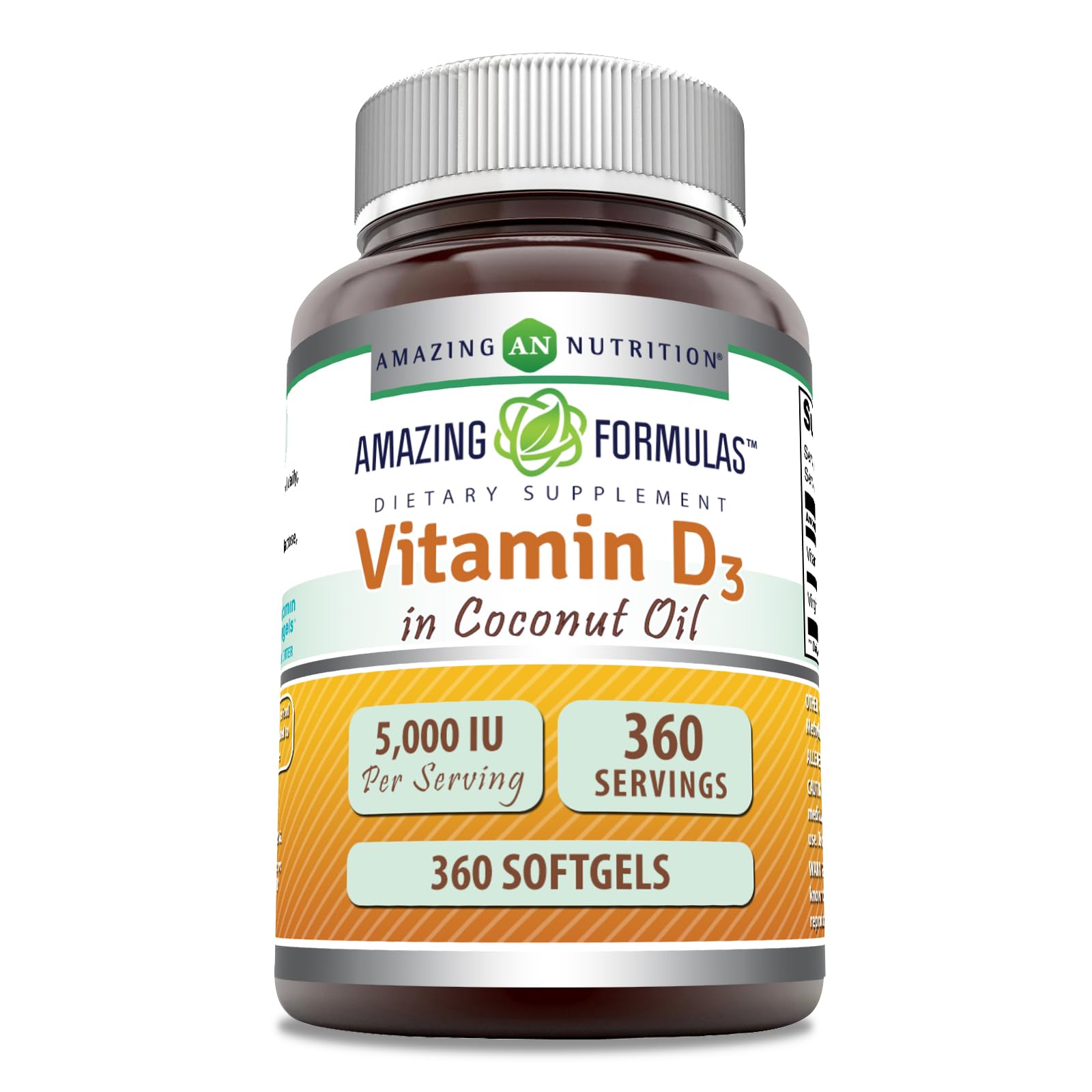 Vitamina D3 5000 IU Amazing Formulas botella cápsulas blandas