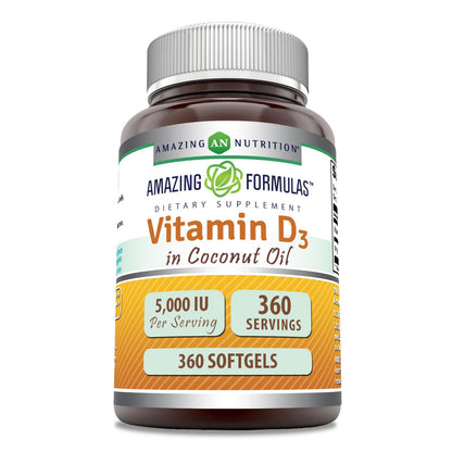 Vitamina D3 5000 IU Amazing Formulas botella cápsulas blandas
