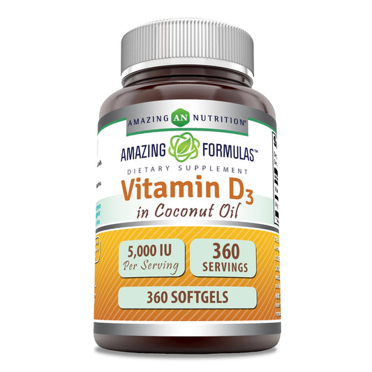 Vitamina D3 5000 IU Amazing Formulas botella cápsulas blandas