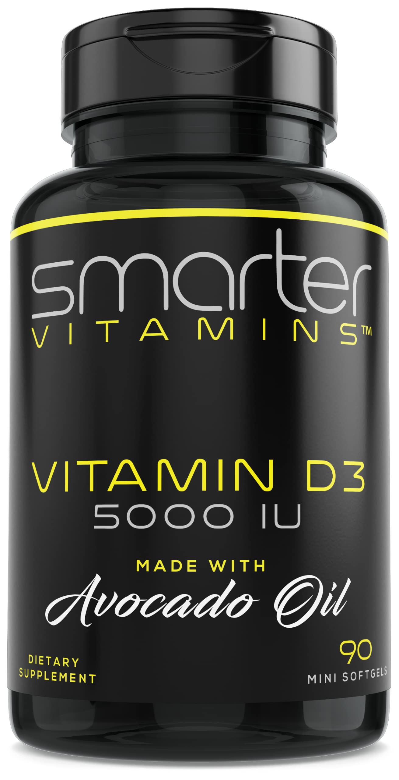 Botella de vitamina D3 5000 IU Smarter en aceite de aguacate con 90 mini softgels
