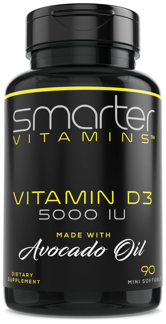 Botella de vitamina D3 5000 IU Smarter en aceite de aguacate con 90 mini softgels