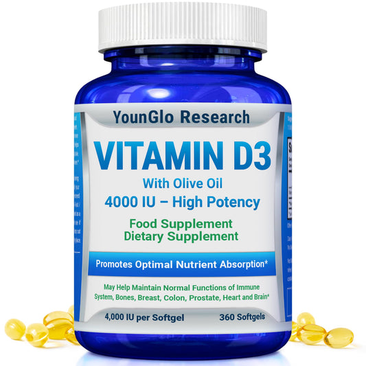 Vitamina D3 5000 UI aceite oliva no ogm YounGlo 360 cápsulas