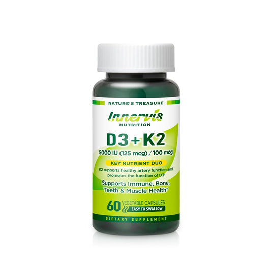 Botella de cápsulas de vitamina D3 5000 UI y K2 100 mcg