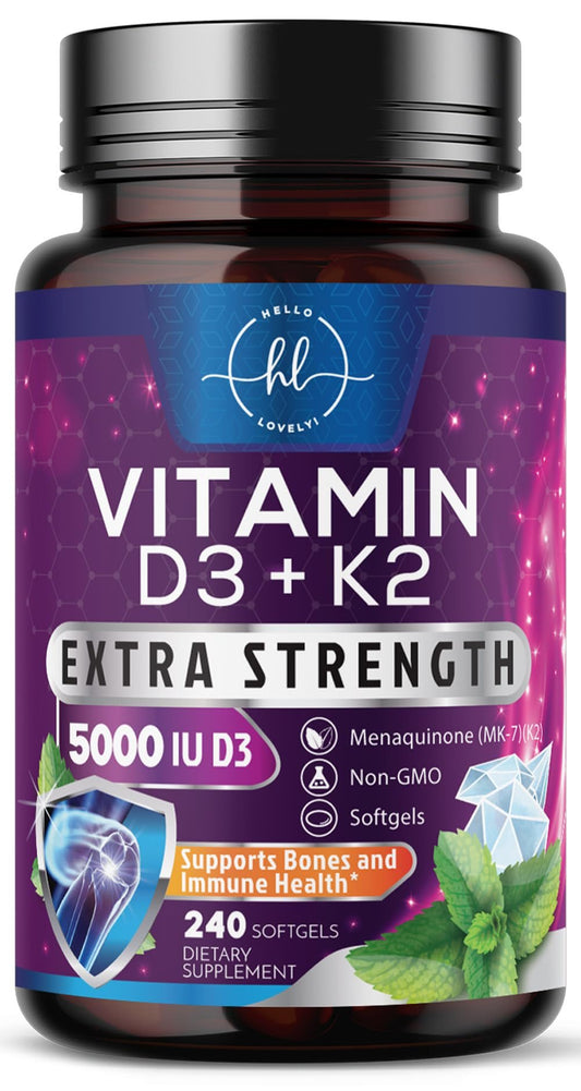 Vitamina D3 5000 UI con K2 cápsulas blandas para huesos