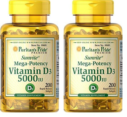 Vitamina D3 Puritan's Pride 5000 UI botella frontal