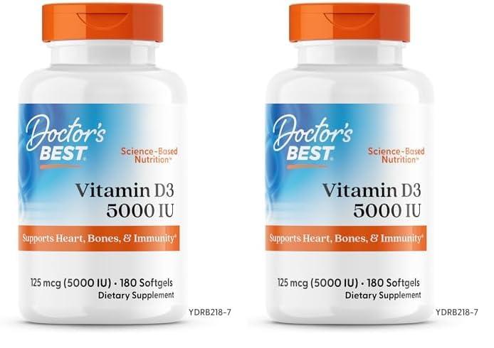 Botella Vitamina D3 5000UI Doctor's BEST cápsulas blancas