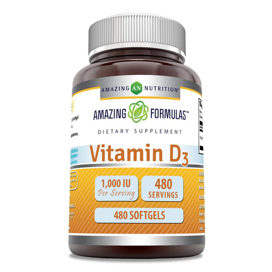Botella de suplemento vitamina d3 cápsulas blandas 1000 iu Amazing Formulas