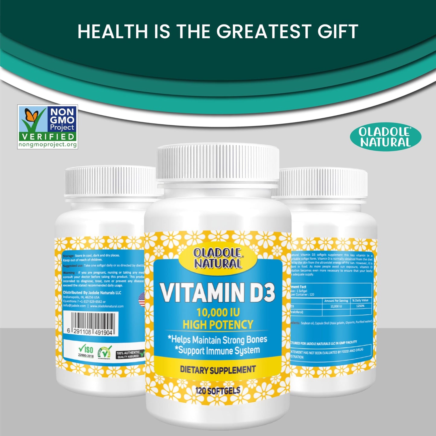 Vitamina D3 cápsulas blandas no OGM sin gluten