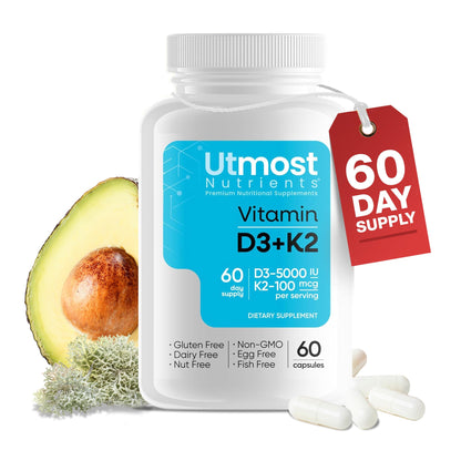 Vitamina d3 con k2 5000 ui suplemento usa 60 cápsulas Utmost Nutrients