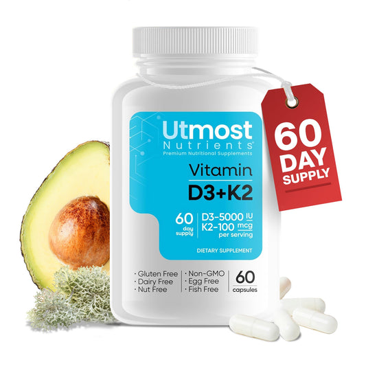 Vitamina d3 con k2 5000 ui suplemento usa 60 cápsulas Utmost Nutrients