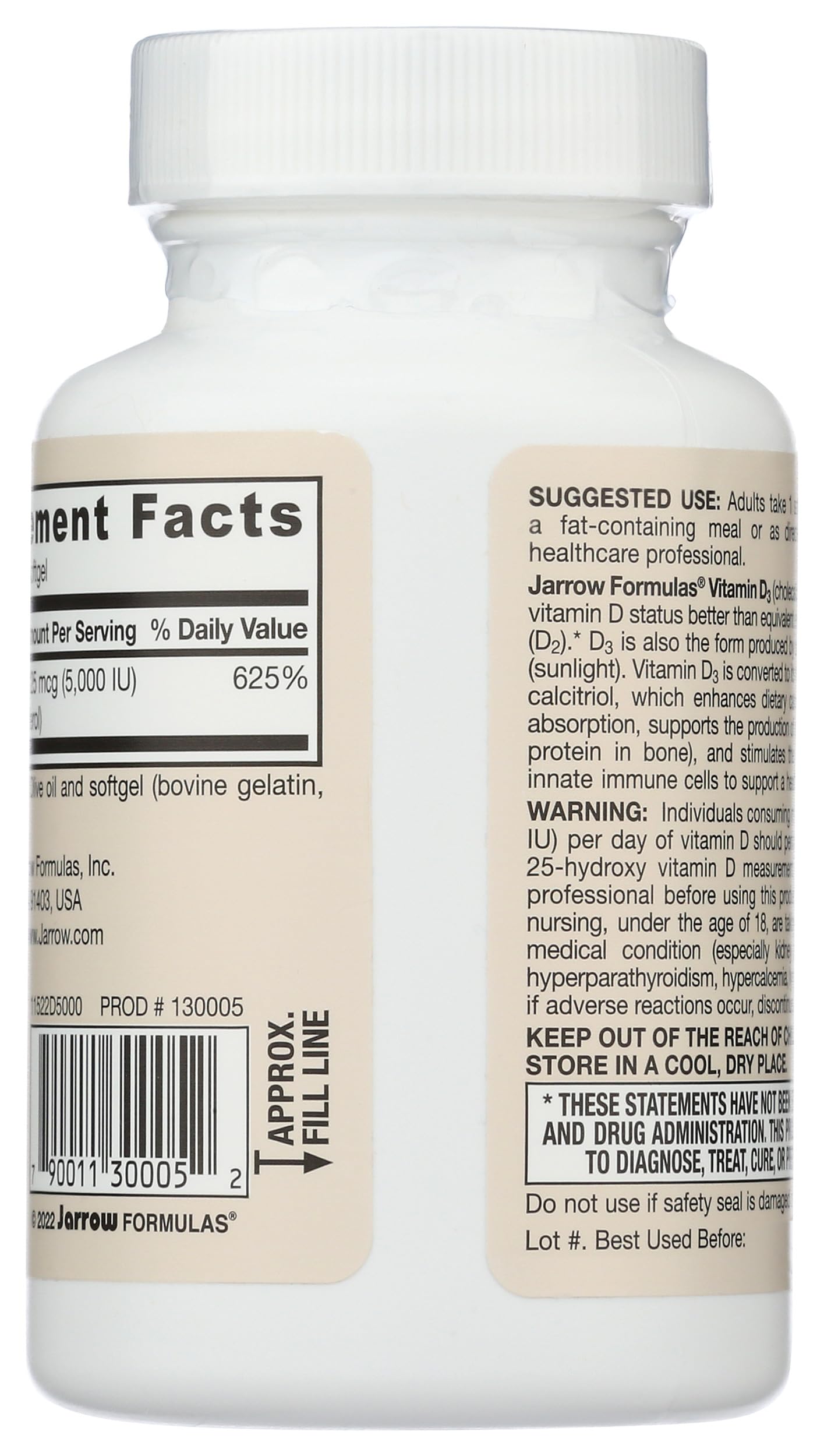 Vitamina D3 Jarrow Formulas soporte huesos e inmunidad