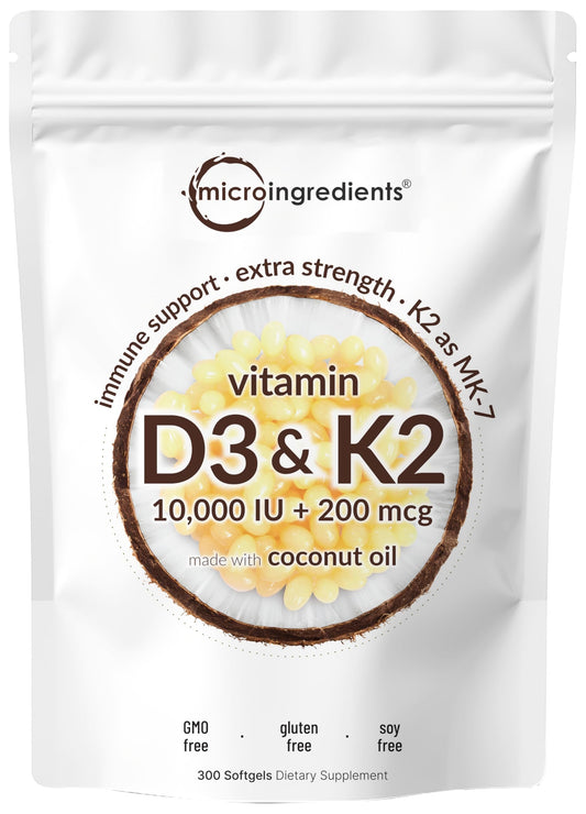 Vitamina D3 y K2 con Aceite de Coco 300 Cápsulas