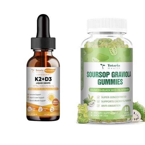 Suplemento líquido de Vitamina D3 K2 y gominolas de guanábana