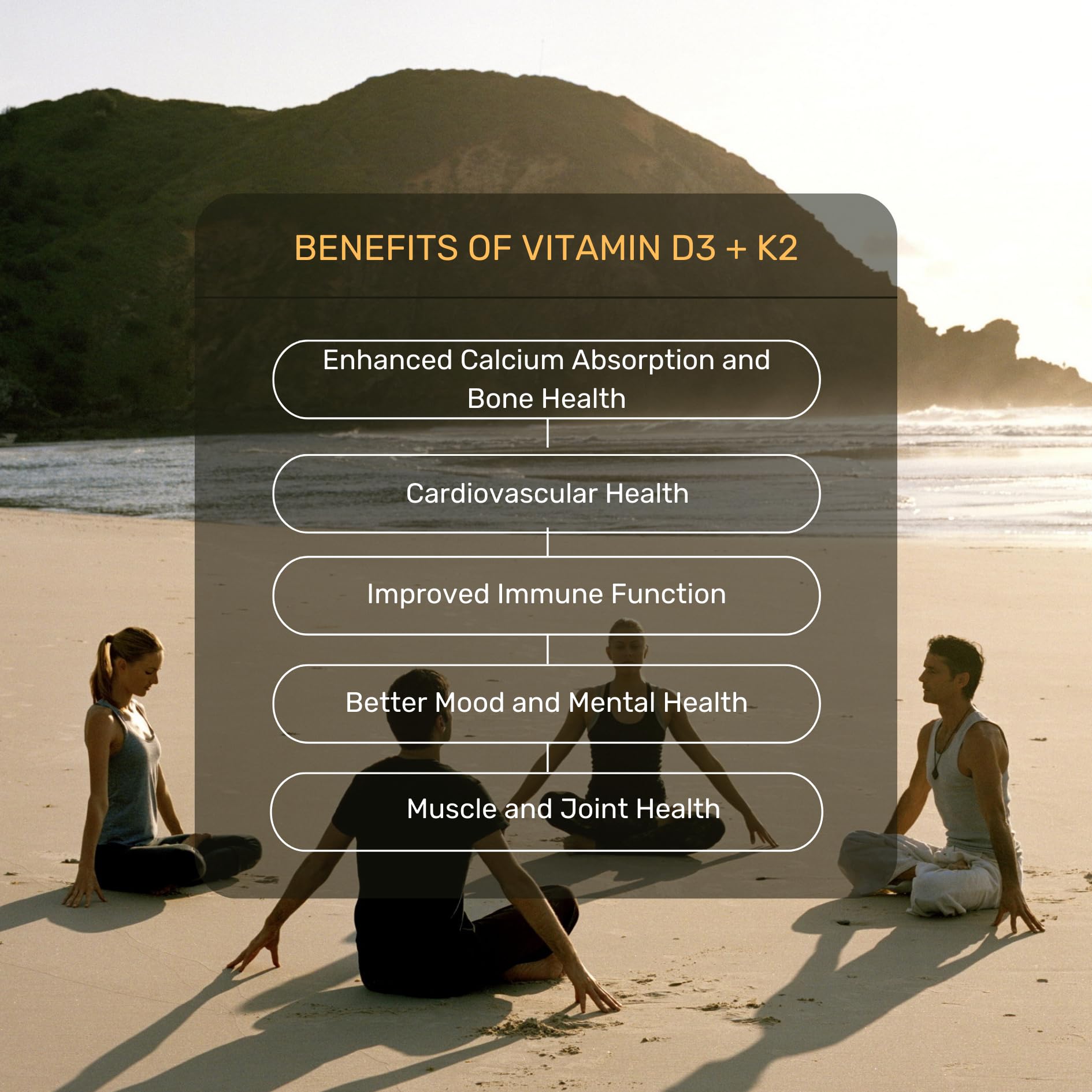 Vitamina D3 K2 para huesos y corazón 1000 UI y 25 mcg