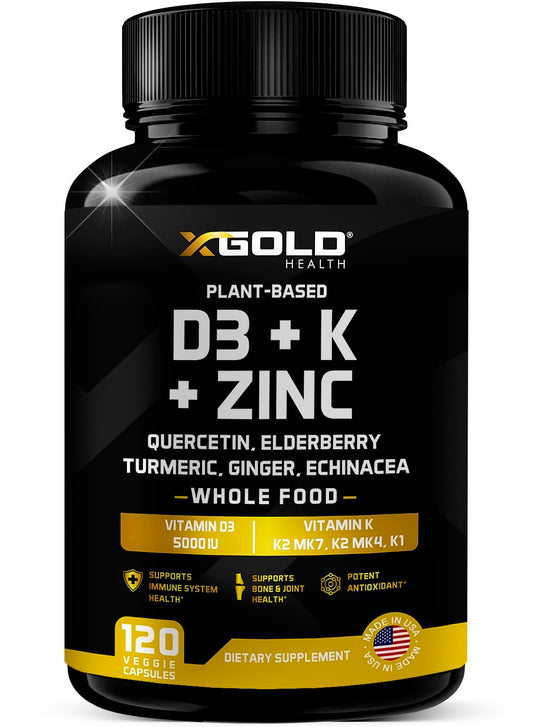 Botella suplemento Vitamina D3 K2 K1 Zinc Saúco 8 en 1 X Gold Health